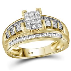 0.49 CTW Princess Diamond Cluster Bridal Engagement Ring 10KT Yellow Gold - REF-40N4F