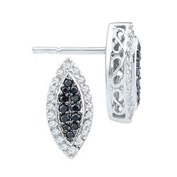 0.33 CTW Black Color Diamond Oval Cluster Screwback Earrings 10KT White Gold - REF-25W4K