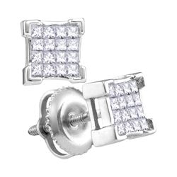 0.29 CTW Princess Diamond Square Cluster Screwback Earrings 10KT White Gold - REF-22M4H