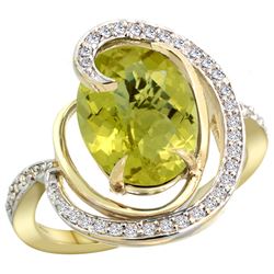 Natural 6.53 ctw lemon-quartz & Diamond Engagement Ring 14K Yellow Gold - REF-70G6M