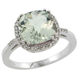 Natural 4.11 ctw Green-amethyst & Diamond Engagement Ring 14K White Gold - REF-44M2H