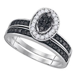 0.50 CTW Black Color Diamond Cluster Bridal Halo Ring 10KT White Gold - REF-25Y4X