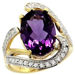 Natural 6.22 ctw amethyst & Diamond Engagement Ring 14K Yellow Gold - REF-134F9N