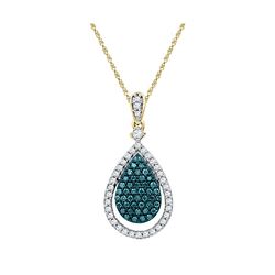 0.60 CTW Blue Color Diamond Teardrop Pendant 10KT Yellow Gold - REF-41H9M