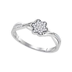 0.10 CTW Diamond Flower Cluster Ring 10KT White Gold - REF-13M4H