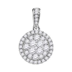 0.50 CTW Diamond Circle Cluster Pendant 14KT White Gold - REF-47M9H