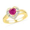 Image 1 : 1.04 CTW Created Ruby Heart Love Ring 10KT Yellow Gold - REF-19F4N