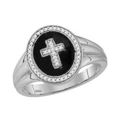 0.15 CTW Mens Diamond Cross Crucifix Fashion Ring 10KT White Gold - REF-34F4N