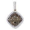 Image 1 : 0.50 CTW Cognac-brown Color Diamond Square Cluster Pendant 10KT Yellow Gold - REF-30W2K