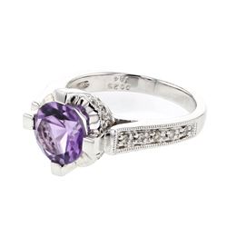 2.09 CTW Amethyst & Diamond Ring 18K White Gold - REF-63K8W