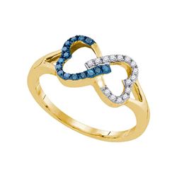 0.15 CTW Blue Color Diamond Heart Love Ring 10KT Yellow Gold - REF-14N9F