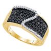 Image 1 : 0.75 CTW Black Color Diamond Crossover Ring 10KT Yellow Gold - REF-30W2K