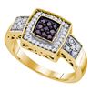 Image 1 : 0.35 CTW Cognac-brown Color Diamond Square-shape Cluster Ring 10KT Yellow Gold - REF-30H2M