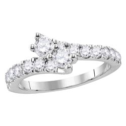 1.01 CTW Diamond 2-stone Bypass Bridal Wedding Engagement Ring 14KT White Gold - REF-112F5N