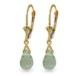 Genuine 5 ctw Green Amethyst Earrings Jewelry 14KT Yellow Gold - REF-23F5Z