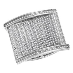 1.02 CTW Mens Pave-set Diamond Rectangle Cluster Ring 10KT White Gold - REF-89M9H