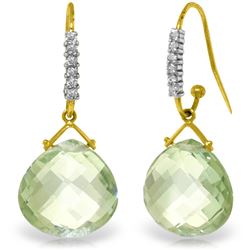 Genuine 17.18 ctw Green Amethyst & Diamond Earrings Jewelry 14KT Yellow Gold - REF-59R3P