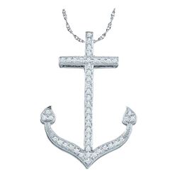 0.15 CTW Diamond Anchor Nautical Ocean Pendant 10KT White Gold - REF-18M2H