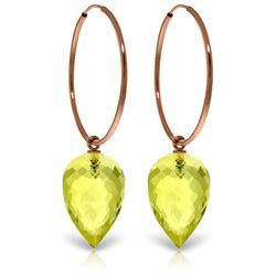 Genuine 18 ctw Quartz Lemon Earrings Jewelry 14KT Rose Gold - REF-32V4W