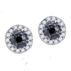 0.20 CTW Black Color Diamond Stud Screwback Earrings 10KT White Gold - REF-12X8Y