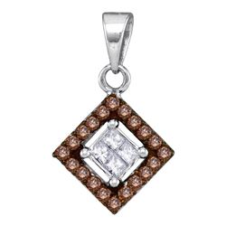 0.30 CTW Cognac-brown Color Diamond Diagonal Square Pendant 10KT White Gold - REF-16Y4X