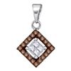 Image 1 : 0.30 CTW Cognac-brown Color Diamond Diagonal Square Pendant 10KT White Gold - REF-16Y4X