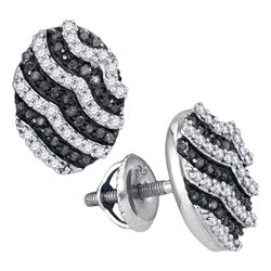 0.45 CTW Black Color Diamond Oval Cluster Earrings 10KT White Gold - REF-26H9M