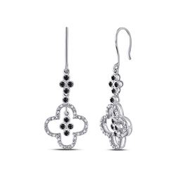 0.15 CTW Black Color Diamond Wire Dangle Ear-wire Earrings 10KT White Gold - REF-19Y4X