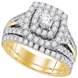 1.88 CTW Diamond Certified Double Halo Bridal Ring 14KT Yellow Gold - REF-172X4Y