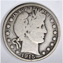 1915 BARBER HALF DOLLAR, CHOICE VG+