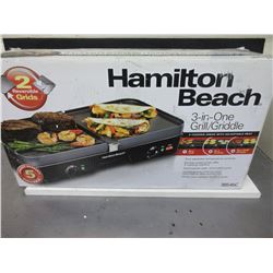 New Hamilton Beach 3 in 1 Grill/Griddle 2 cooking areas with separate heat