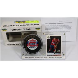 BERNIE GEOFFRION SIGNED PUCK FRAMED.