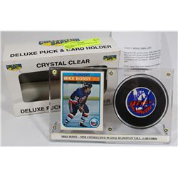 MIKE BOSSY AUTOGRAPHED PUCK FRAMED.