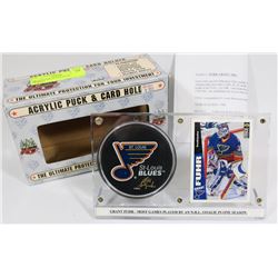 GRANT FUHR SIGNED PUCK FRAMED.