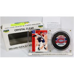 HENRI RICHARD SIGNED HOCKEY PUCK FRAMED.