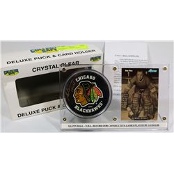 GLENN HALL SIGNED HOCKEY PUCK FRAMED.