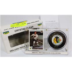 BOBBY HULL SIGNED HOCKEY PUCK FRAMED.