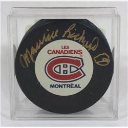 MAURICE RICHARD SIGNED HOCKEY PUCK FRAMED.