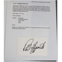 PHIL ESPOSITO AUTOGRAPHED CARD.