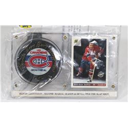 'BOOM BOOM' GEOFFRION AUTOGRAPHED HOCKEY PUCK IN
