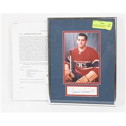 MAURICE RICHARD AUTOGRAPH WITH PICTURE FRAMED.