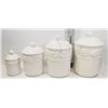 Image 1 : 4 PIECE WHITE BELIZE CANISTER SET WITH BAKEWARE.