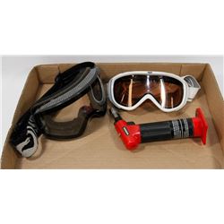 DRAGON AND SMITH SNOWBOARD, GOGGLES, TORCHLIGHTER