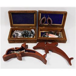 LOT OF 3 UNIQUE WOOD JEWELRY BOXES WITH