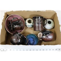 BOX OF POTTERY CUPS, OWLS