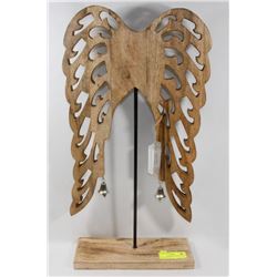 NEW CARVED WOOD ANGEL WINGS ON STAND, 23”H