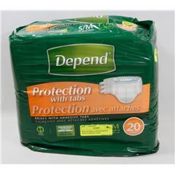 BAG OF SMALL DEPEND BRIEFS WITH ADHESIVE TABS