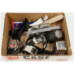 BOX W/10 WATCHES AND 1 NEW WATCH