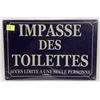 Image 1 : NEW 12" X 8" IMPASSE DES TOILETTES METAL SIGN
