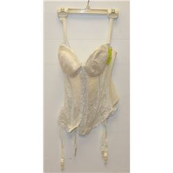 SIZE 34B WHITE CORSET WITH REMOVEABLE GARTERS &
